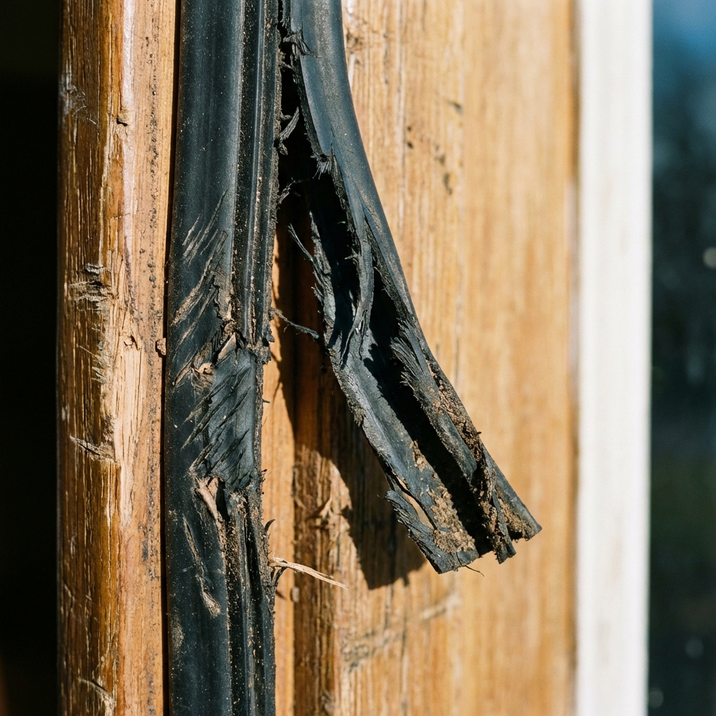 Burletes de goma dañados en puerta